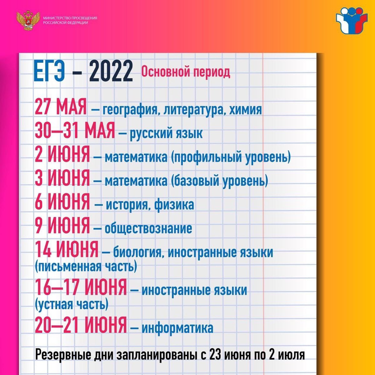 График егэ на 2025 год