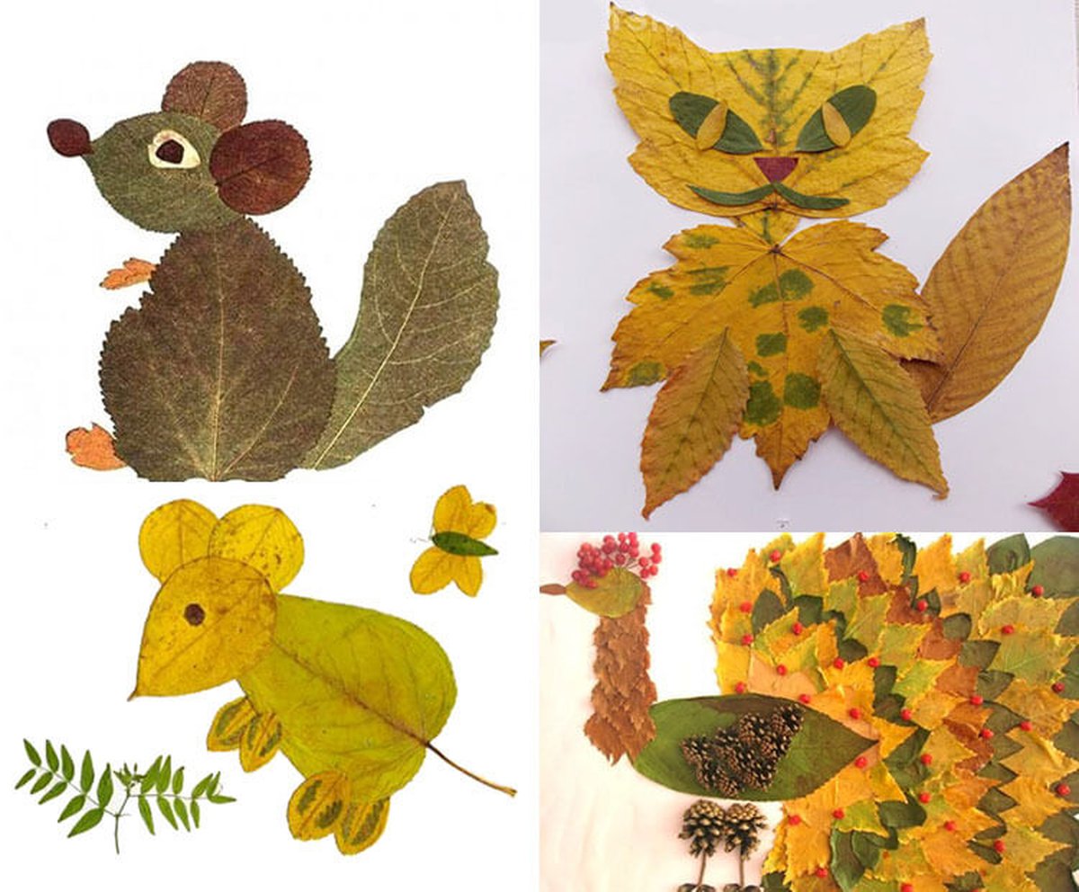 картинки из листьев животные