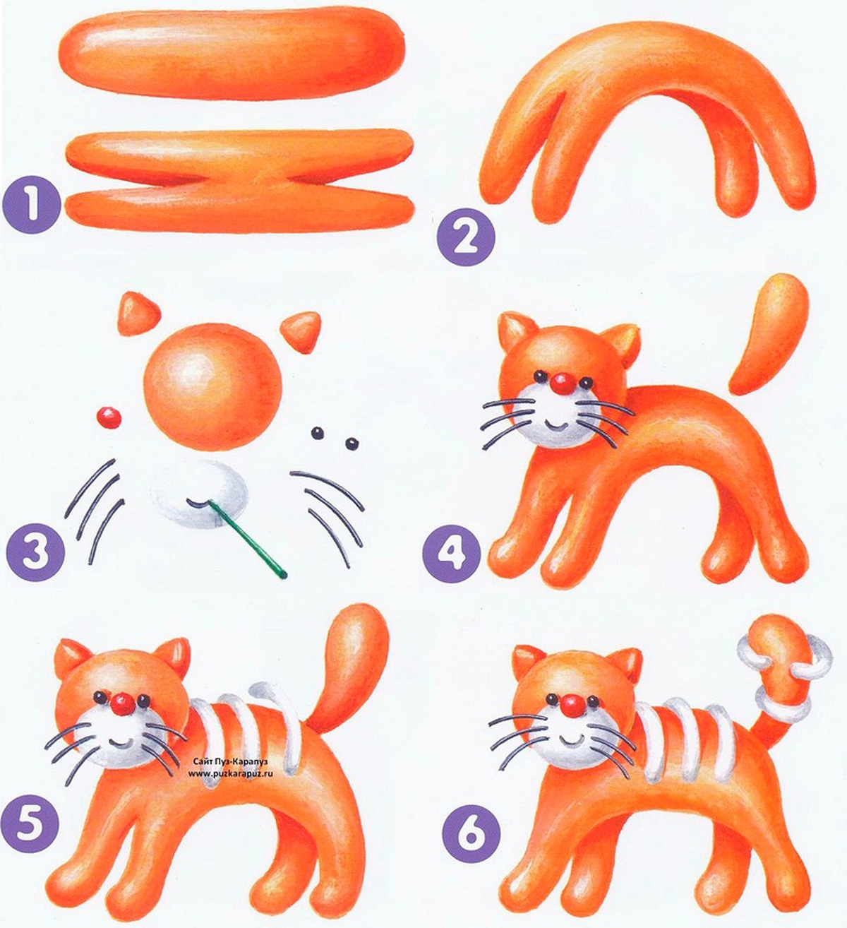 Пошаговая инструкция лепки кота из пластилина